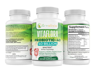 Vitaflora Probiotic 40 Billion CFU - Digestive Health Supplement - Ervalivia